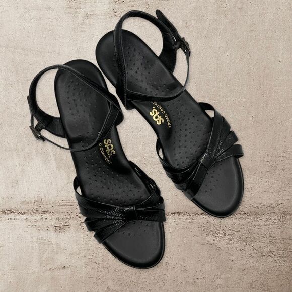 SAS TriPad Comfort Womens Black Patent Leather Ankle Strap Sandals Size 9 - Picture 2 of 6